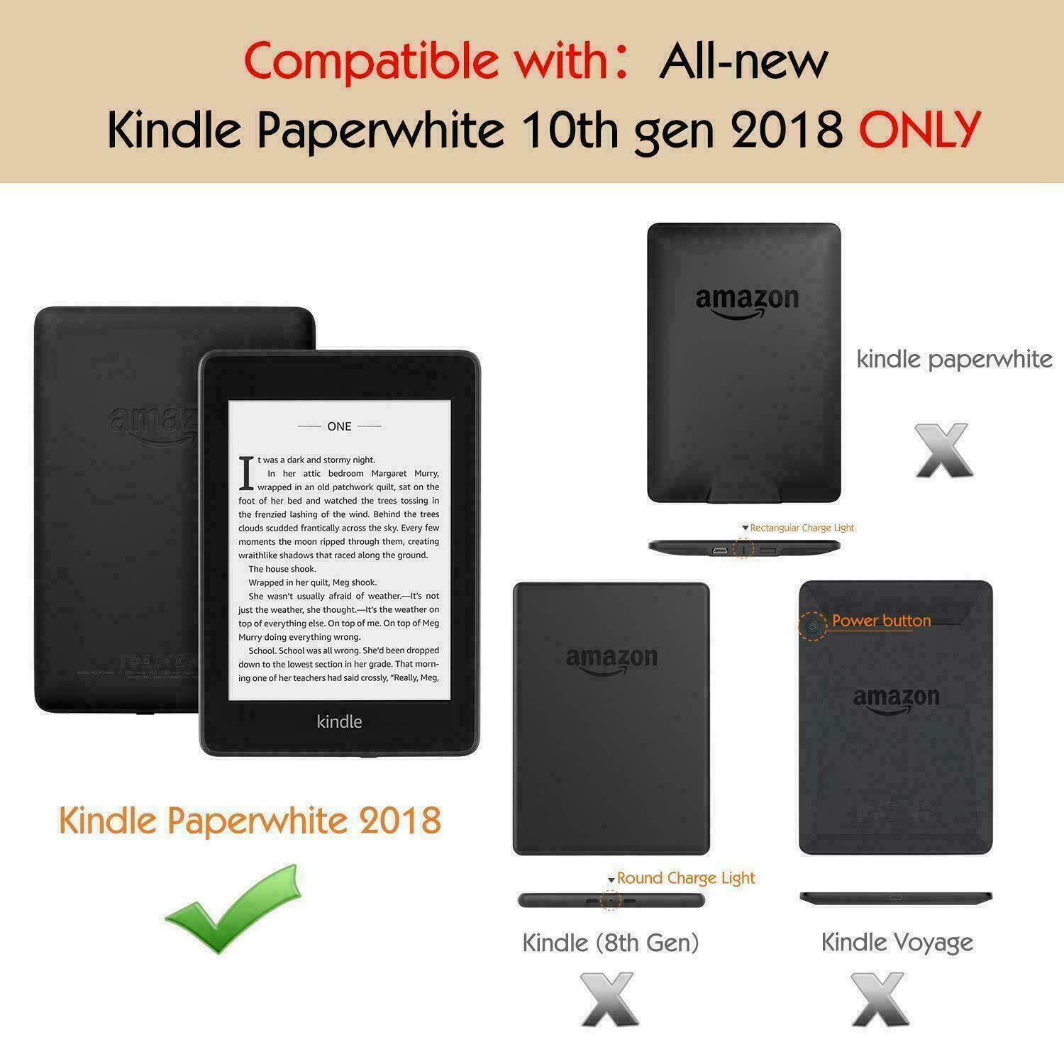 Amazon KINDLE Paperwhite 4 2018 10th Flip Leather Folio Case Cover Slim Magnetic-Black