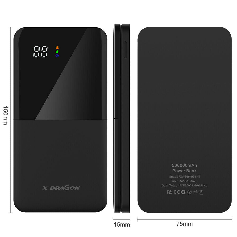 500000mAh LCD Portable External Battery Charger USB Power Bank Backup For Phone