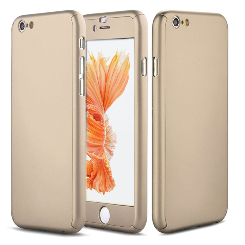 iPhone 8 Full Body Shockproof Case Cover + Tempered Glass-Rose Gold