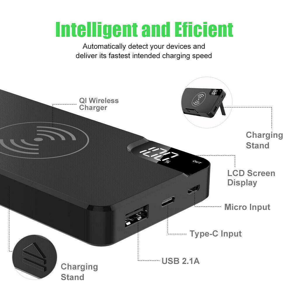 300000mAh Power Bank Qi Wireless Charger USB LCD Portable Battery Charger AU