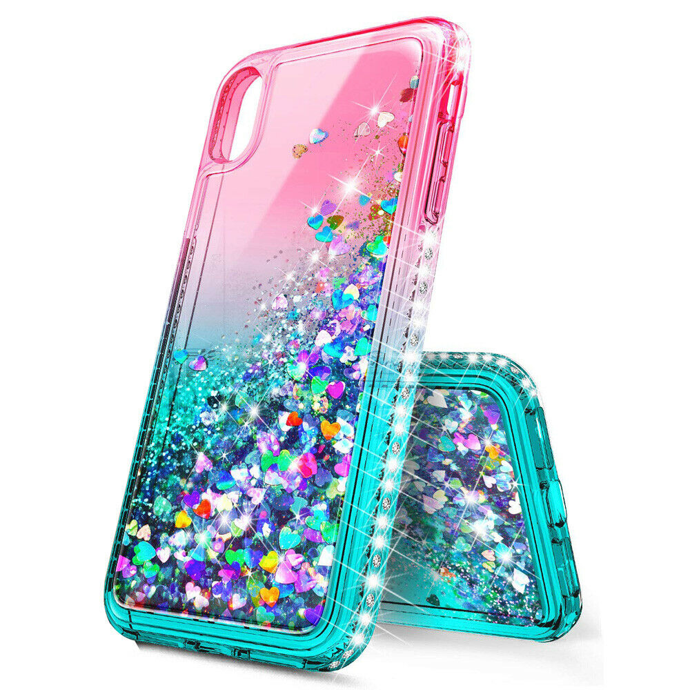 Bling Dynamic Glitter Moving Quicksand Liquid Case Cover For iPhone XR
