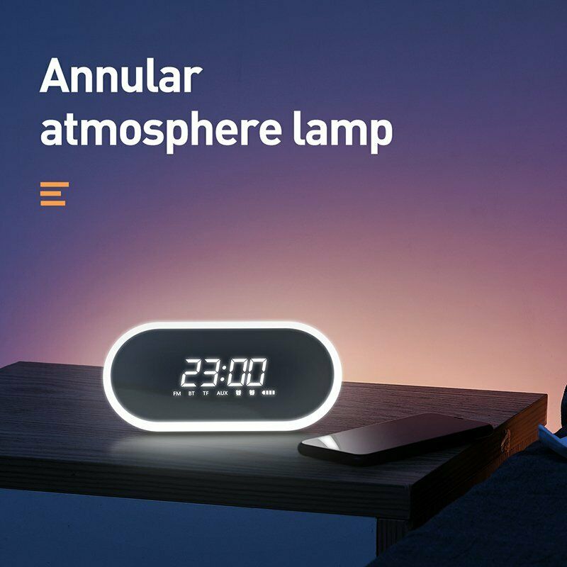 Baseus Wireless Bluetooth Speaker Digital LED Alarm Clock Handsfree FM Radio-Black