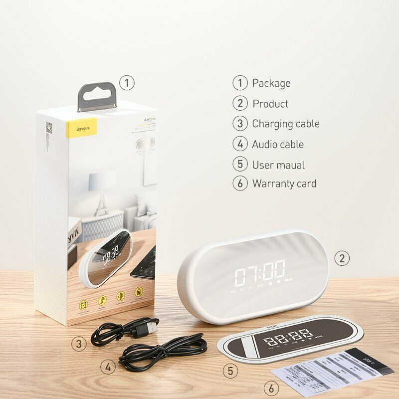 Baseus Wireless Bluetooth Speaker Digital LED Alarm Clock Handsfree FM Radio-Black