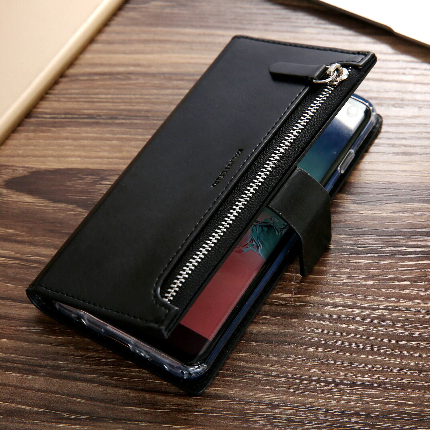 Samsung Galaxy S8 Zipper Leather Wallet Card Magnetic Case Cover-Wine