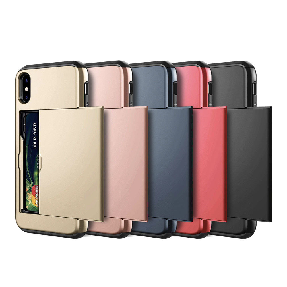 iPhone 7 Case Slide Armor Wallet Card Slots Holder Cover for Apple-RoseGold