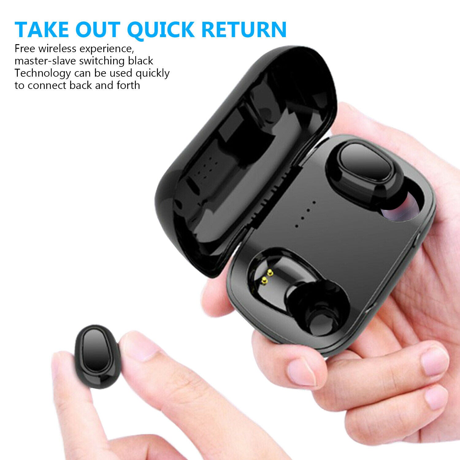 Bluetooth 5.0 Wireless Headset Earphone Waterproof Stereo TWS Headphones Earbuds-Black