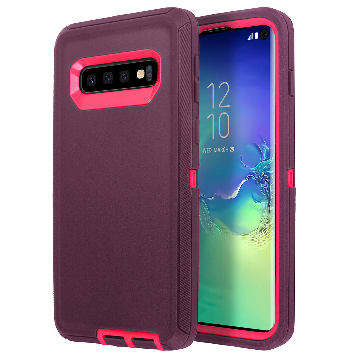 Samsung Galaxy S10 Case Shockproof Hybrid Rubber Armor Rugged Cover-DarkPurple/RoseRed