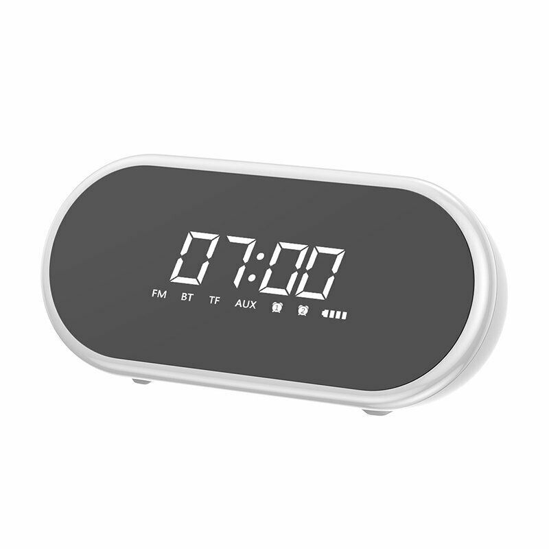 Baseus Wireless Bluetooth Speaker Digital LED Alarm Clock Handsfree FM Radio-White