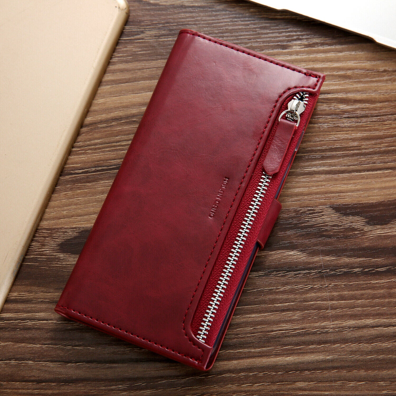 Samsung Galaxy S8 Zipper Leather Wallet Card Magnetic Case Cover-Rose Gold