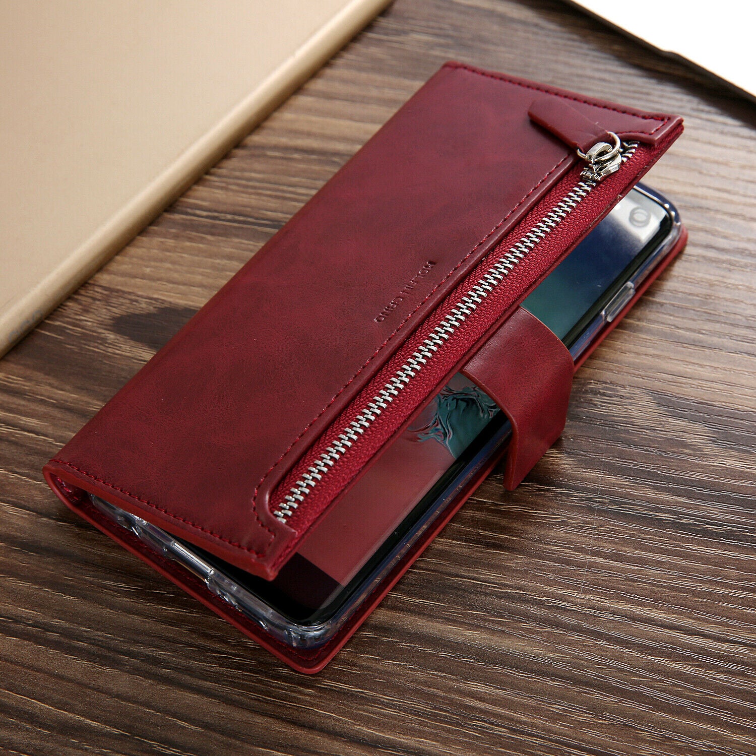 Samsung Galaxy S10 Plus Zipper Leather Wallet Card Magnetic Case Cover-Black