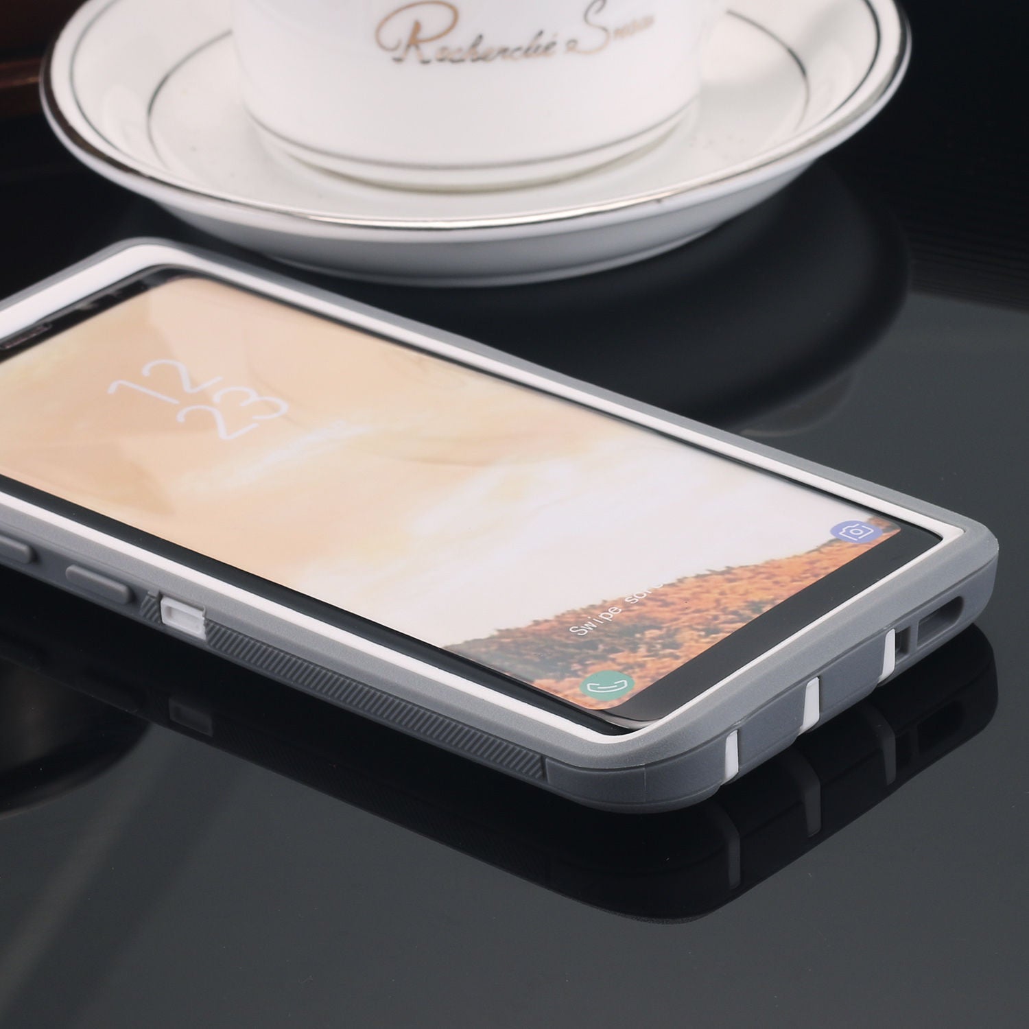 Samsung Galaxy S10+ Case Shockproof Hybrid Rubber Armor Rugged Cover-Gray White