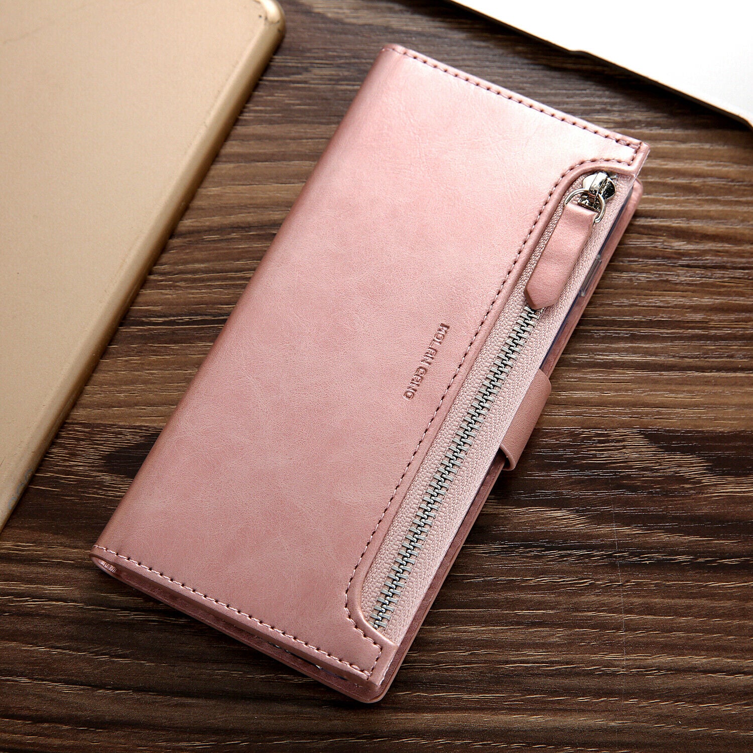 Samsung Galaxy S8 Zipper Leather Wallet Card Magnetic Case Cover-Rose Gold