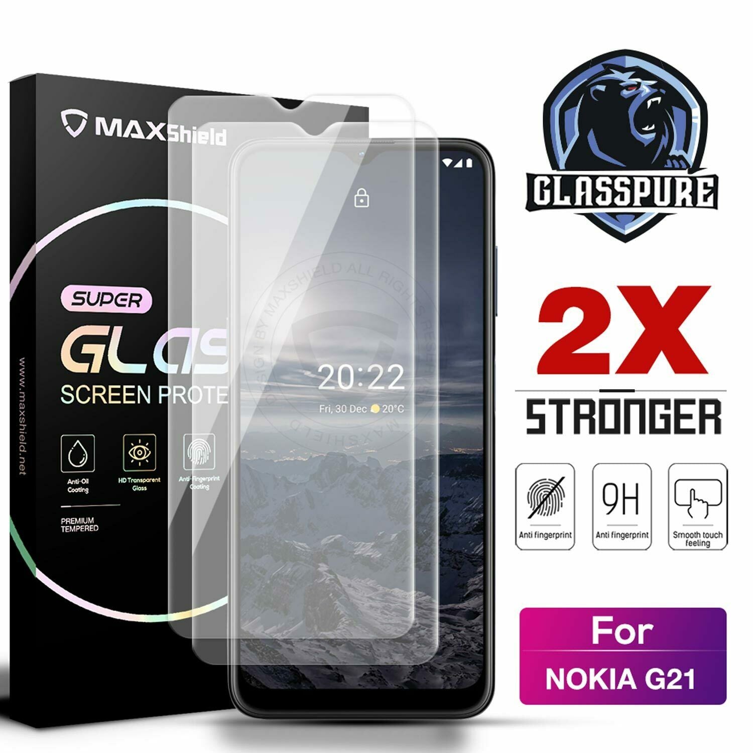 MAXSHIELD For Nokia XR20 5G G21 G20 Full Cover Tempered Glass Screen Protector