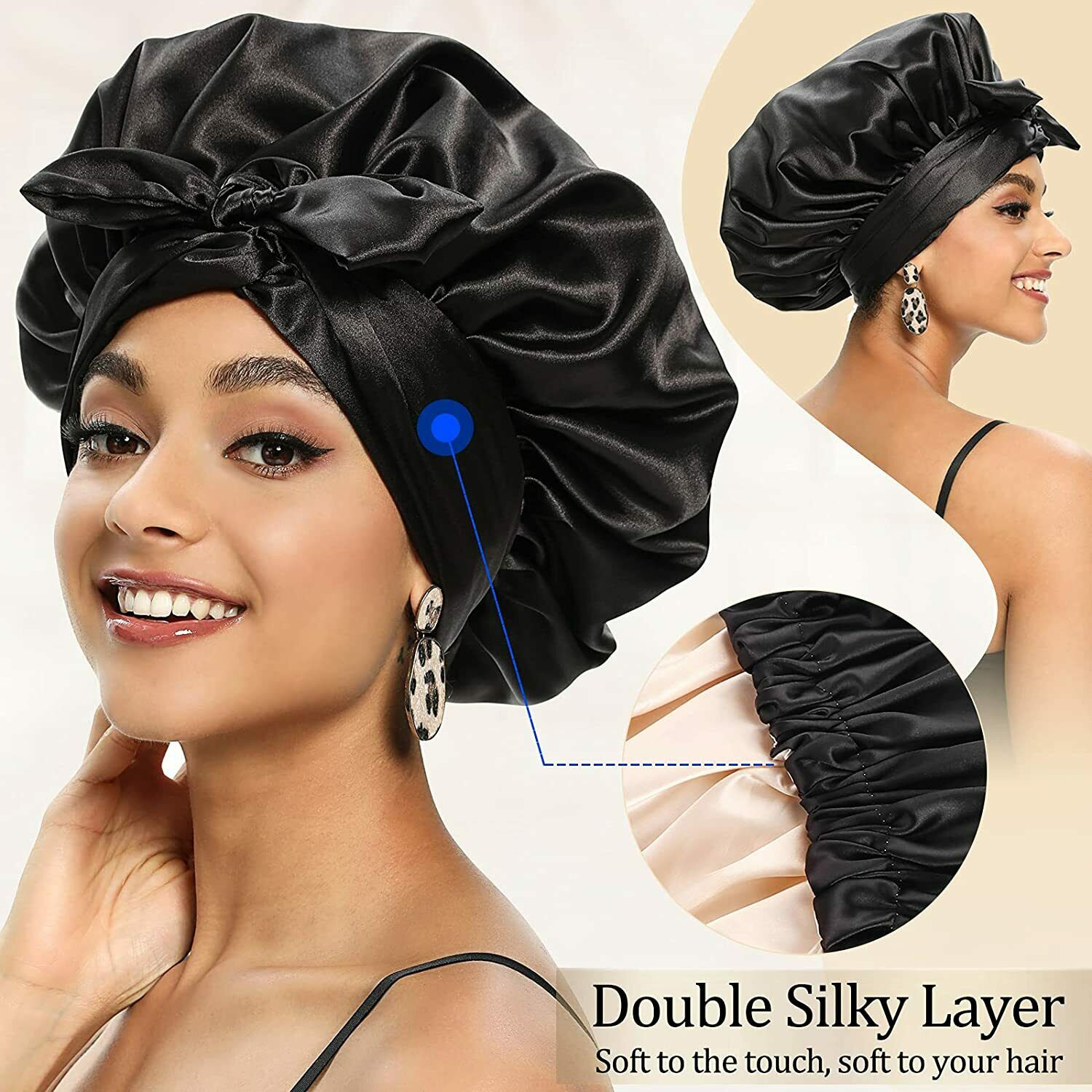 Sleeping Bonnet Hair Wrap Silk Satin Cap Women Elastic Night Soft Hat Headwear