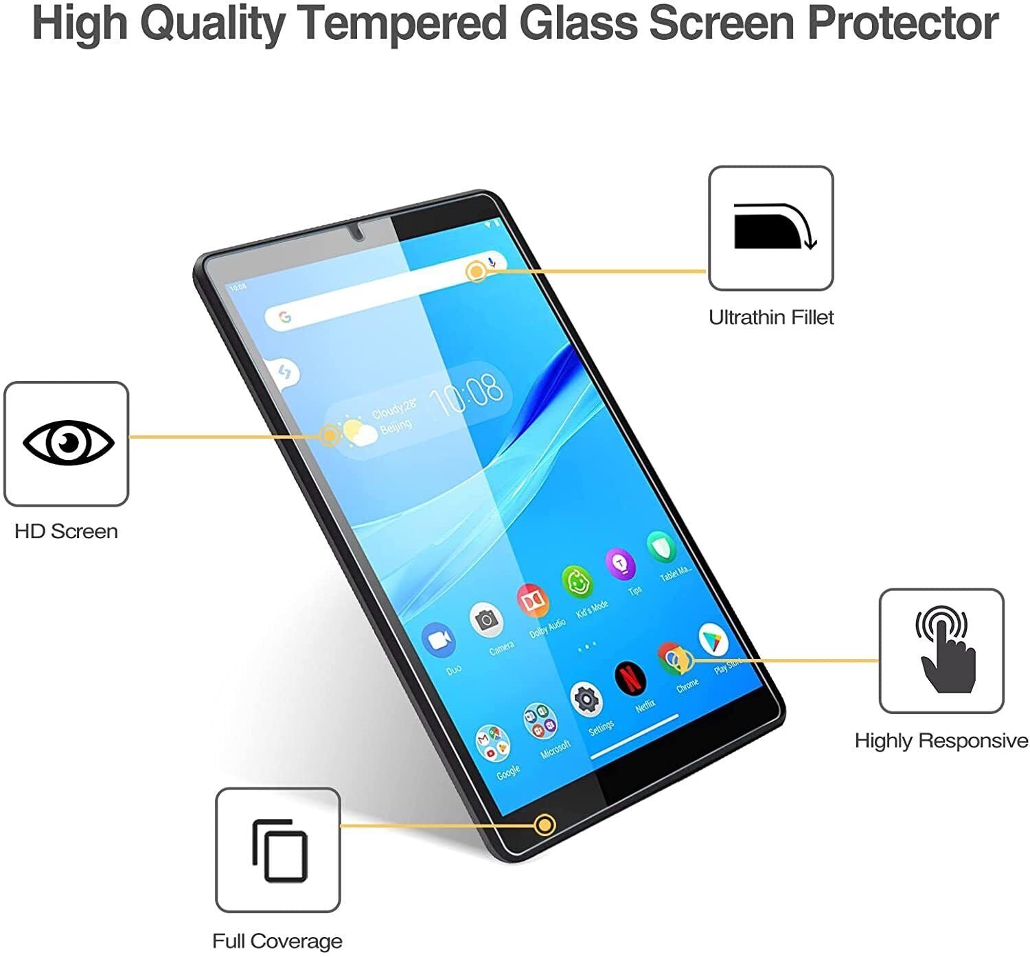 For Lenovo Tab M8 HD LTE M7 3rd Gen Full Cover Tempered Glass Screen Protector