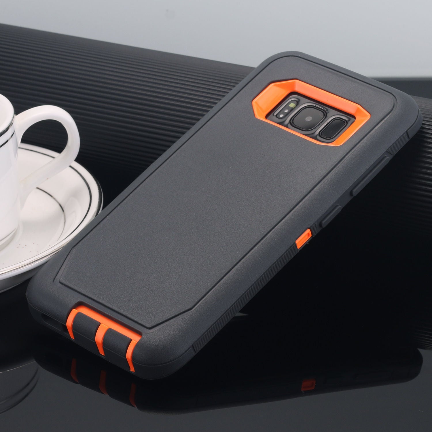 Samsung Galaxy S9 Case Shockproof Hybrid Rubber Armor Rugged Cover-Dark Gray/Orange