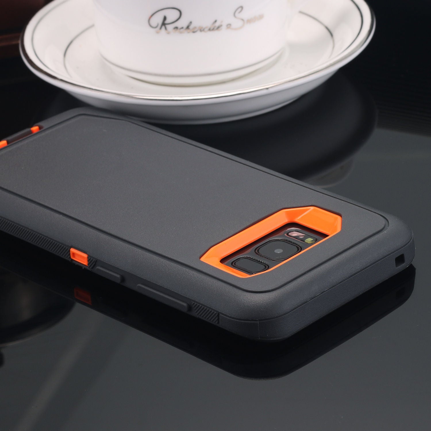 Samsung Galaxy S9Plus Case Shockproof Hybrid Rubber Armor Rugged Cover-Dark Gray/Orange