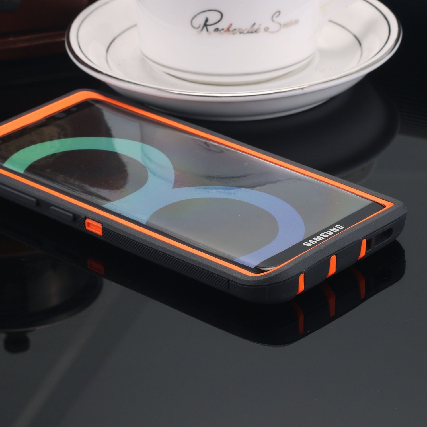 Samsung Galaxy S9Plus Case Shockproof Hybrid Rubber Armor Rugged Cover-Dark Gray/Orange