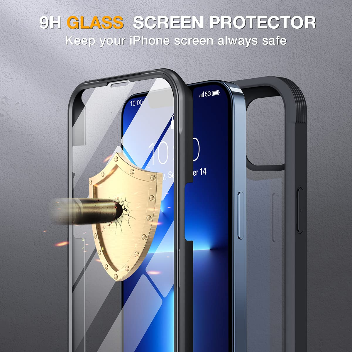 For iPhone 14 Series Shockproof Heavy Duty Full Body Glass Case Cover+Lens Screen Protector
