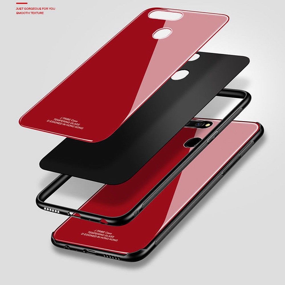 For OPPO AX5 Slim Case Cover Back Tempered Glass-Black/Red/Pink/White