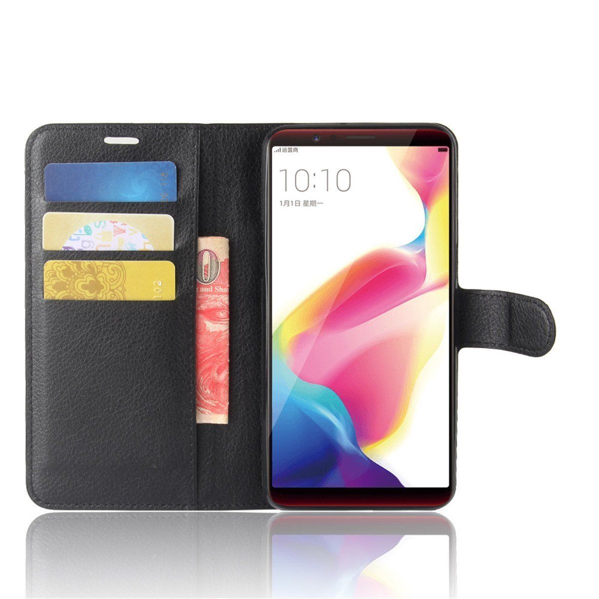 Oppo AX7 Premium Leather Wallet Case Cover For Oppo Case-Sky Blue