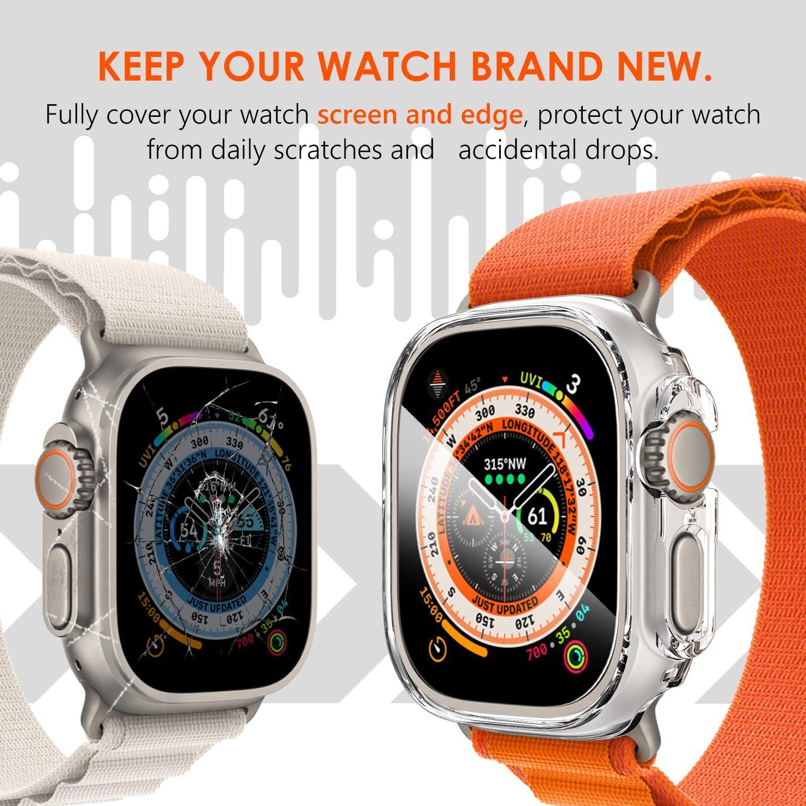 For Apple Watch Ultra 49mm 2022 Full Tempered Glass Screen Protector Case Cover