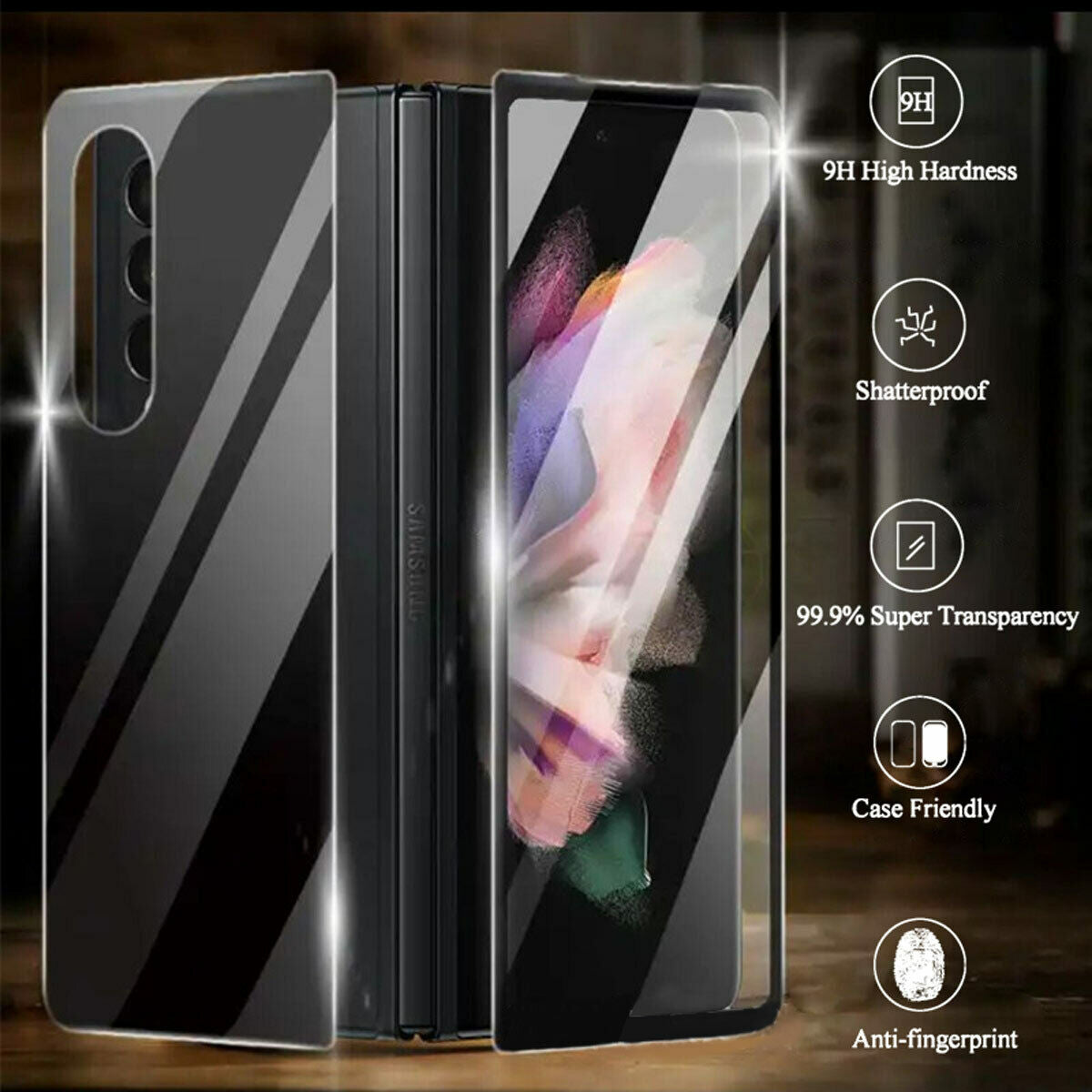 MAXSHIELD For Galaxy Z Fold 4 5G Tempered Glass Screen Protector Case Friendly