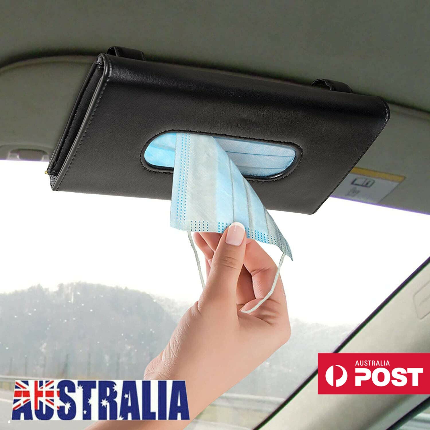Car Mask Box Sun Visor Napkin Holder Backseat Tissue Purse Case Hanging Cover