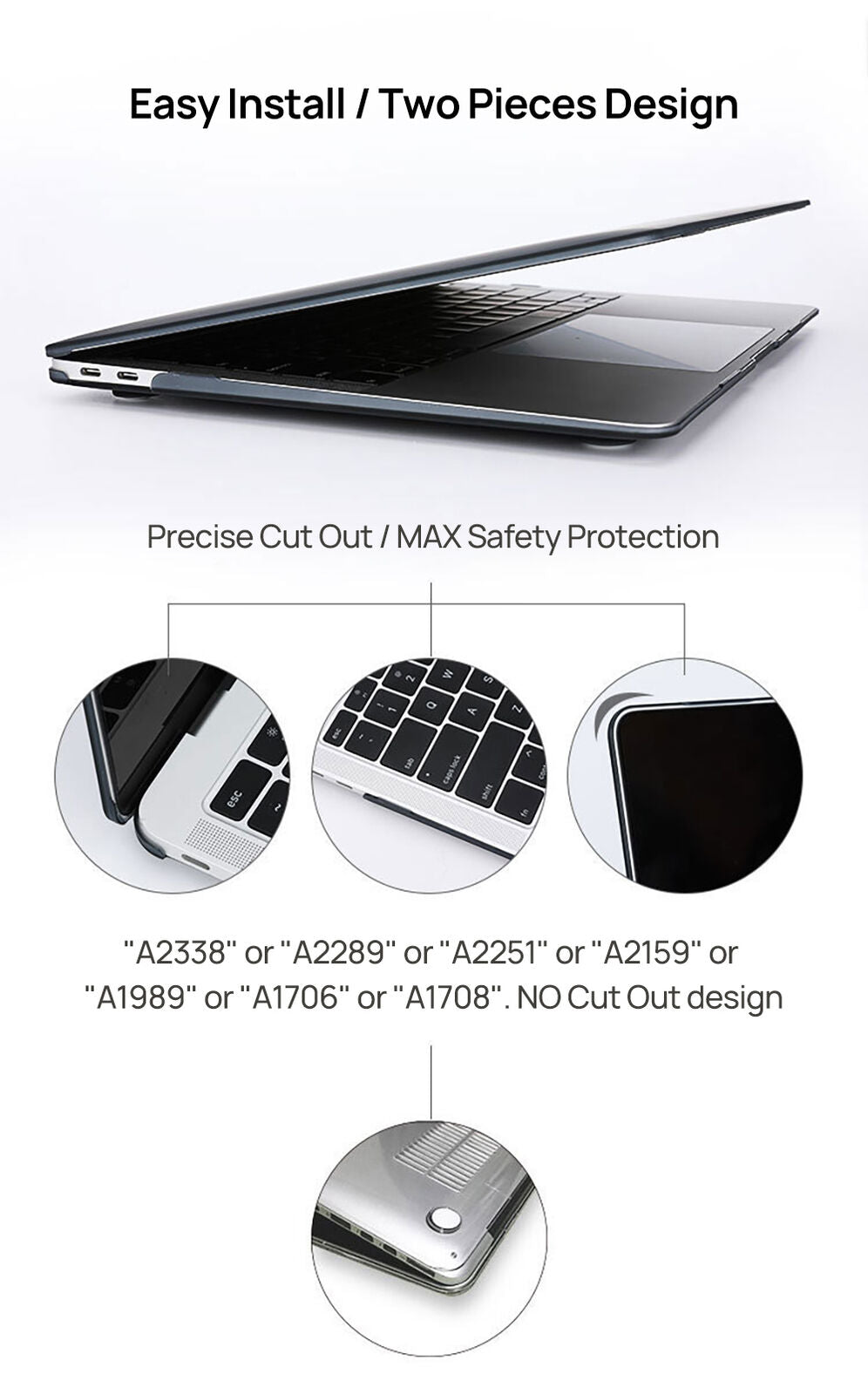 For Macbook Air Pro M2 2022 Case Clear Hard Shell+Keyboard Cover