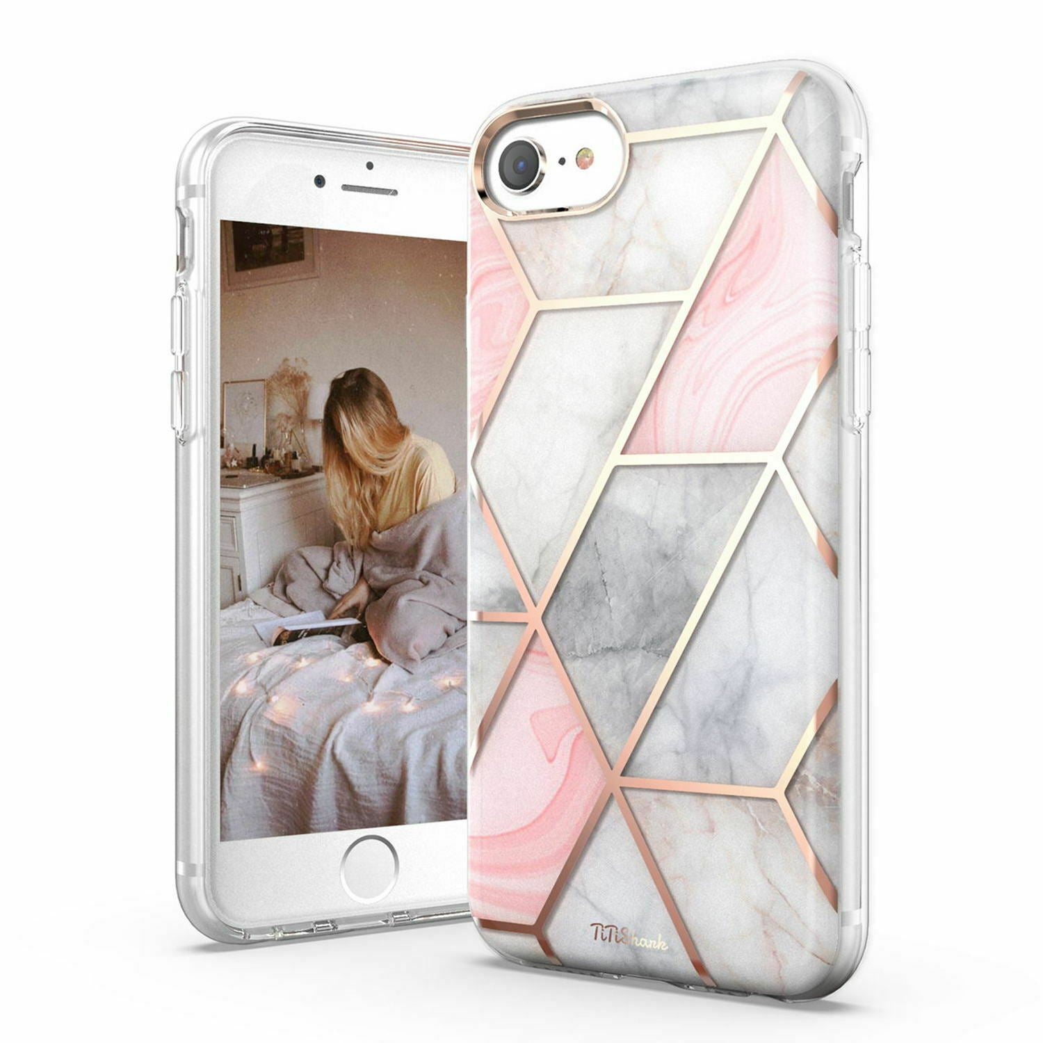 TiTiShark For iPhone 6/7/8 Plus 2020 Case Clear Marble Fashion Shockproof Cover