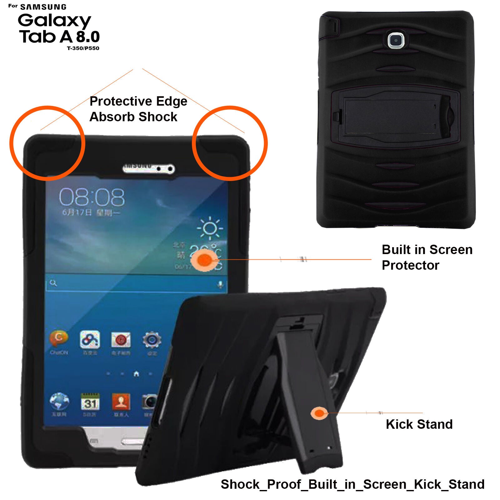Heavy Duty Tough Shock Drop Proof Case Cover For Samsung Galaxy Tab A T350/P350
