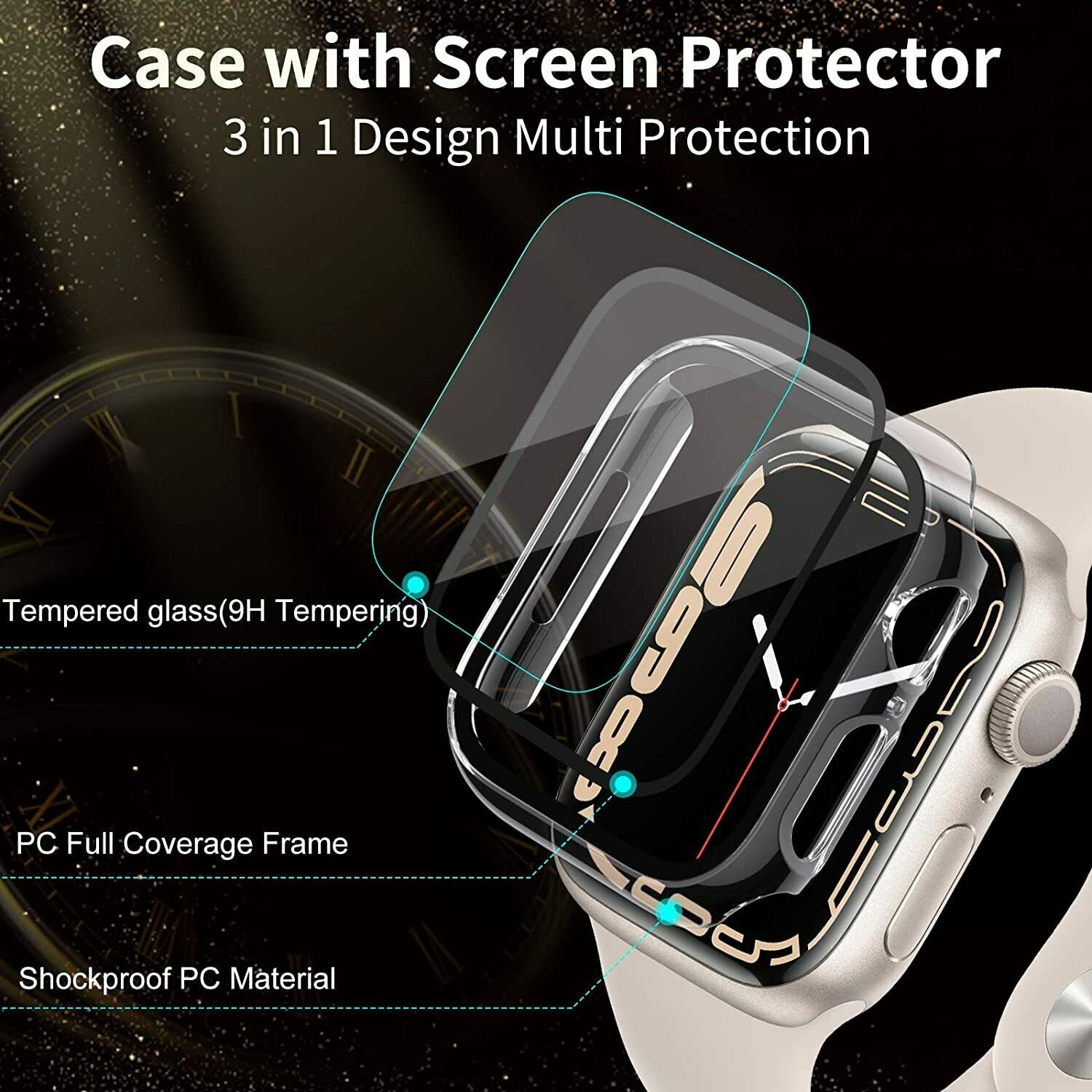 2X For Apple Watch 8 Glass Case Cover Screen Protector