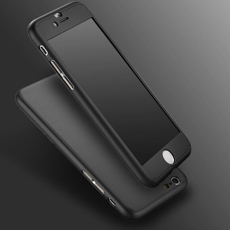 iPhone 7 Full Body Shockproof Case Cover + Tempered Glass-Black
