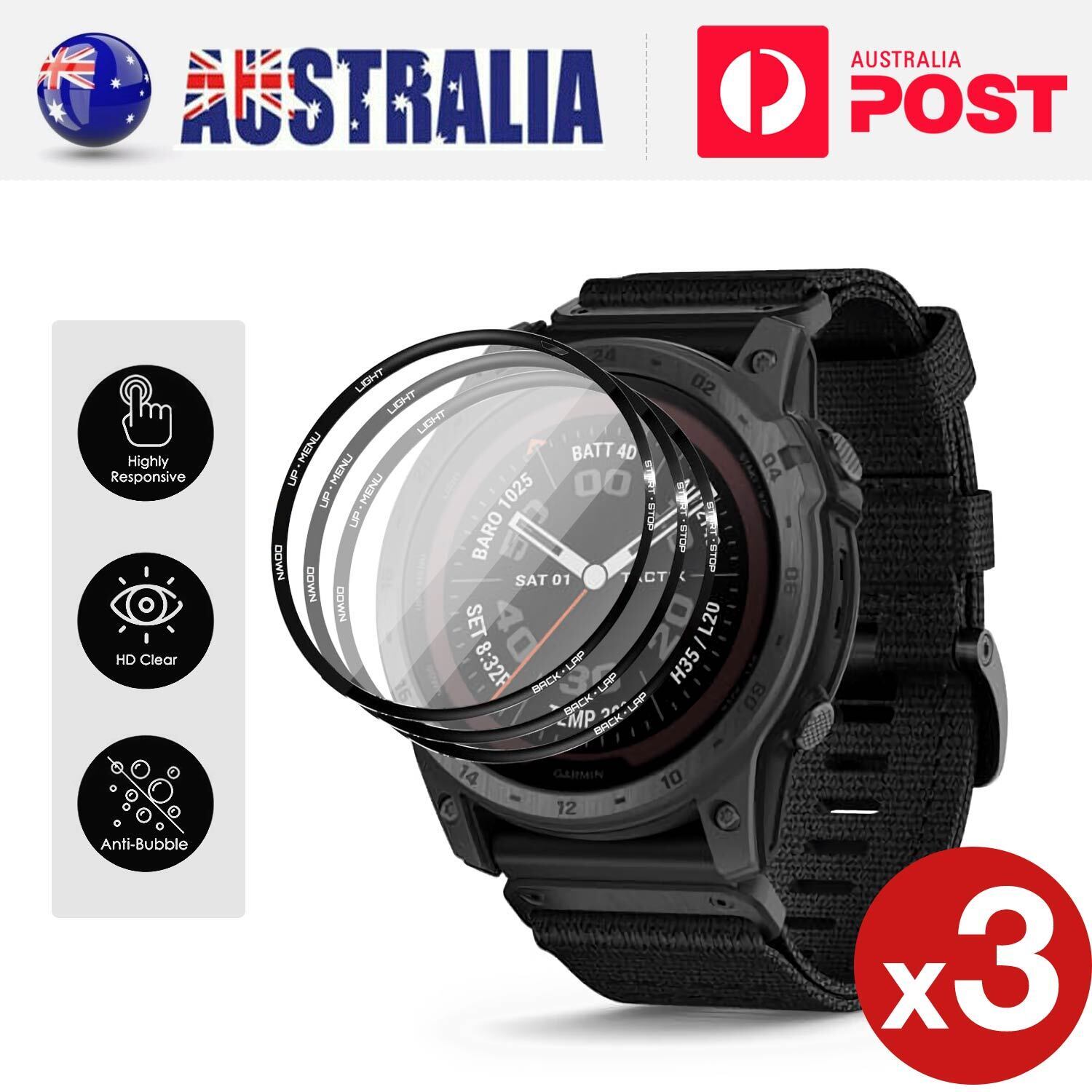 3x For Garmin Tactix 7 Pro 3D Screen Protector Full Cover Hydrogel Film Cable