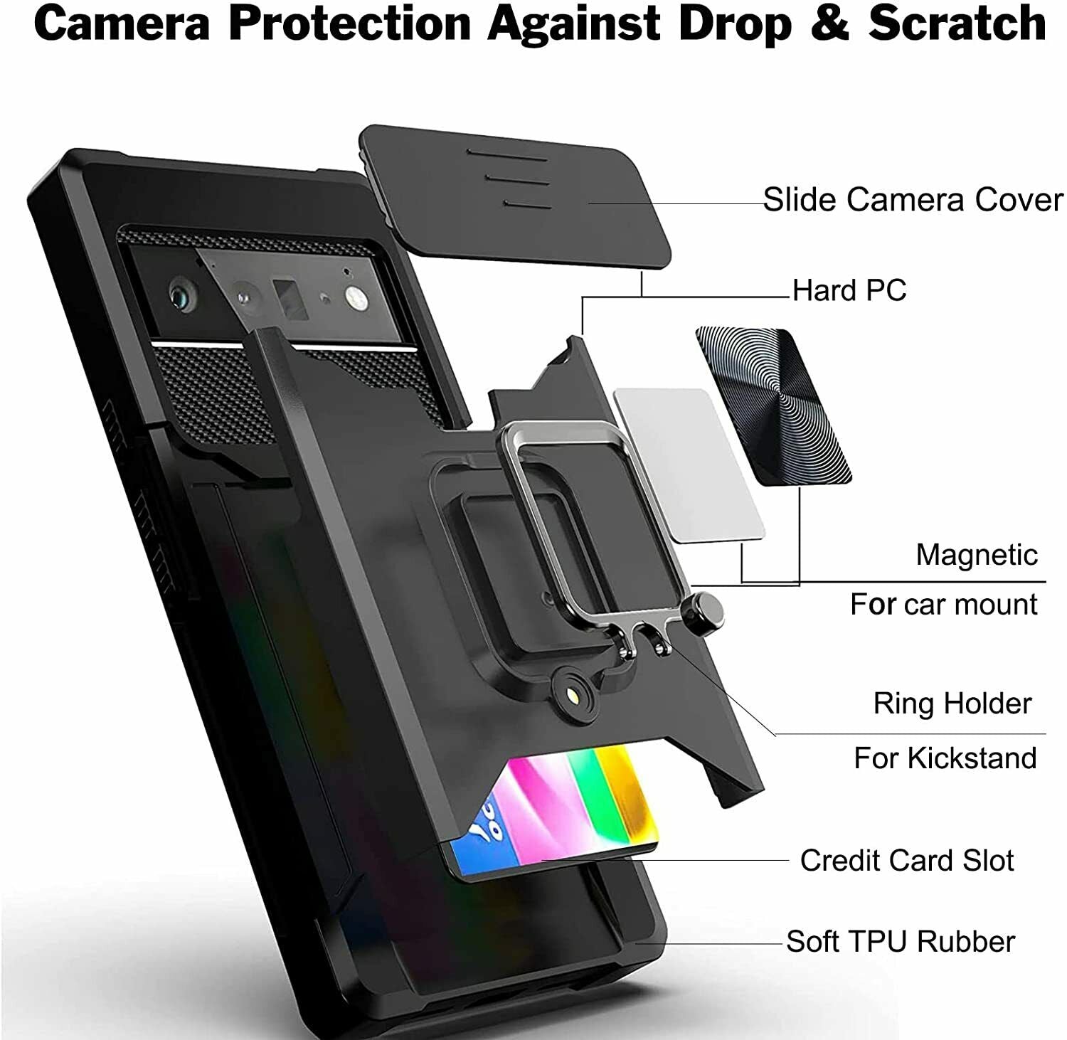 4in1 For Google Pixel 6A Case Shockproof Heavy Duty Wallet Cover Kickstand