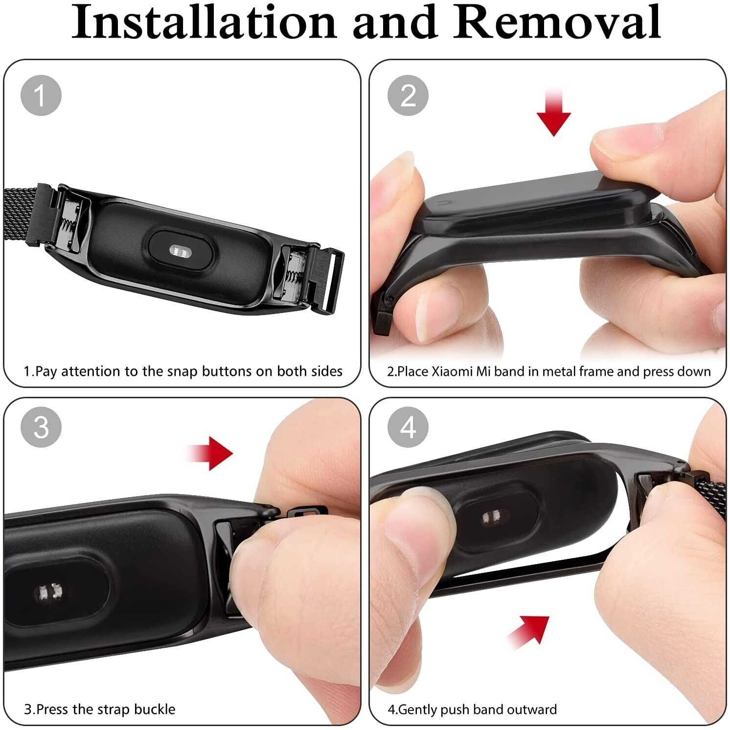 Wristband Strap Stainless Steel Replacement Metal Band Fr Xiaomi Mi Band 7 4 3