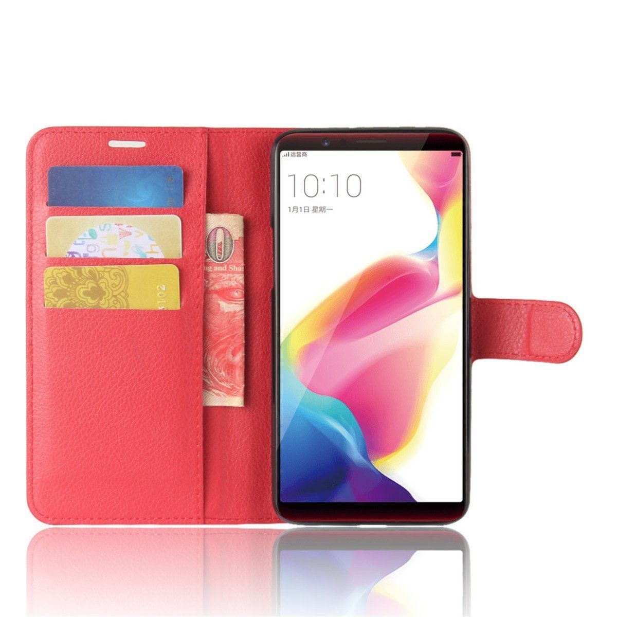 Oppo AX5 Premium Leather Wallet Case Cover For Oppo Case-Hot Pink
