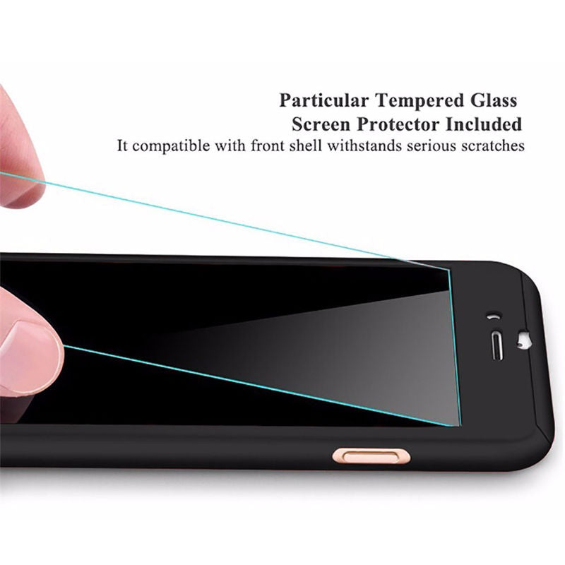iPhone X Full Body Shockproof Case Cover + Tempered Glass-Black