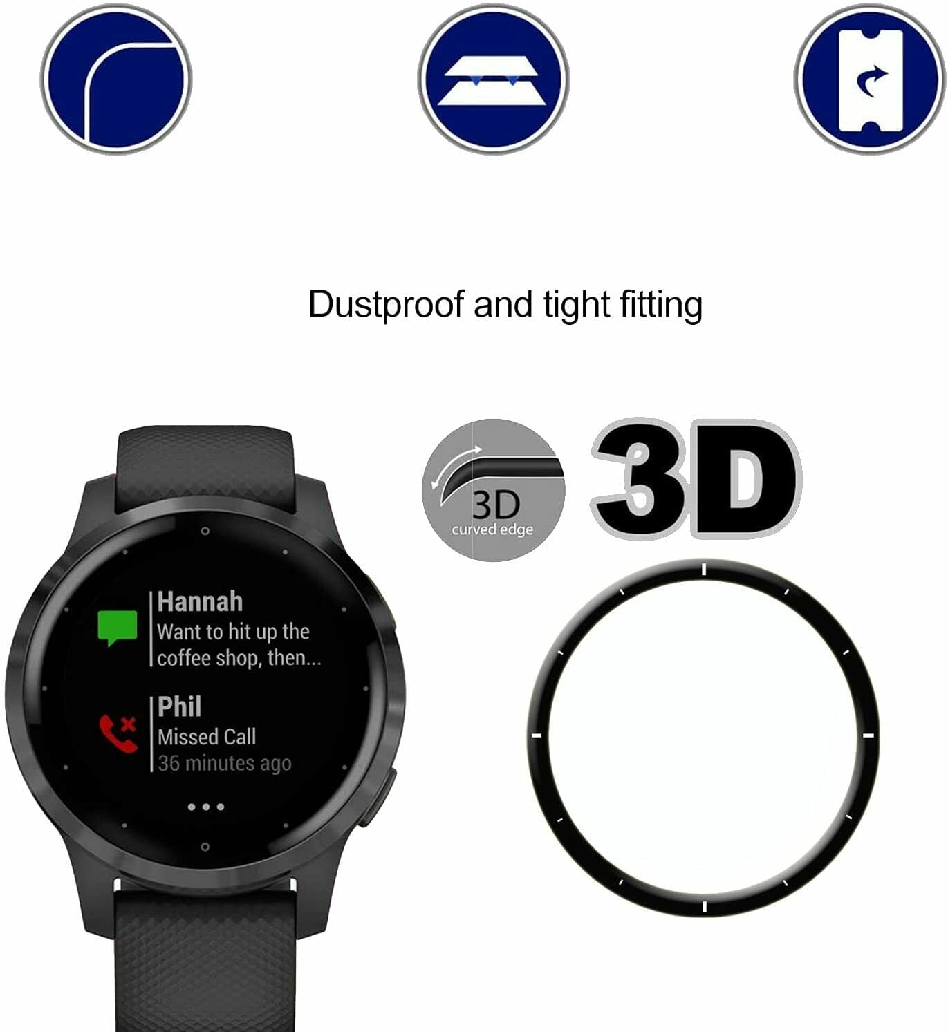 2X For Garmin Vivoactive 4/4S Watch Full Cover Tempered Glass Screen Protector