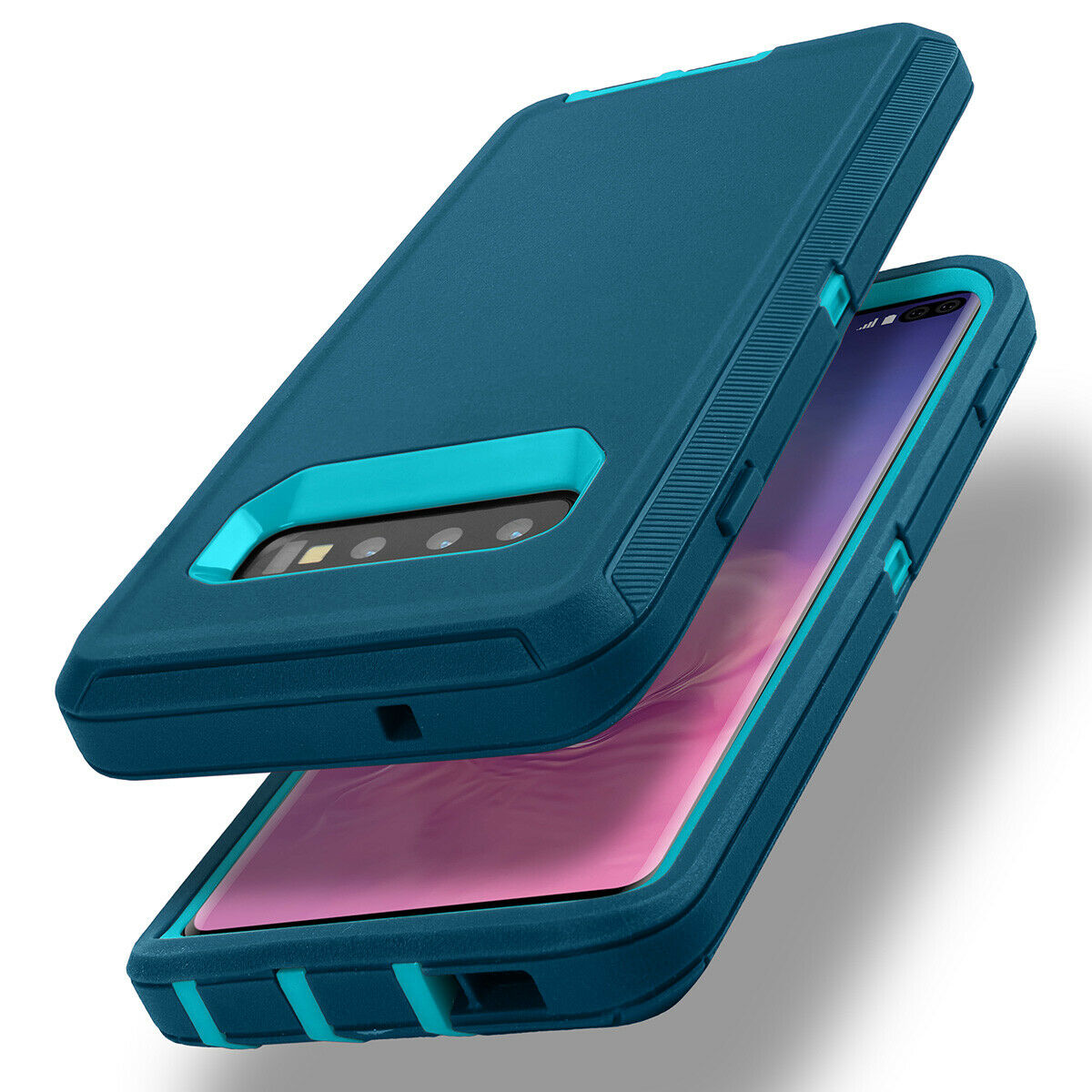 Samsung Galaxy S10 Case Shockproof Hybrid Rubber Armor Rugged Cover-Dark Blue/Light Blue