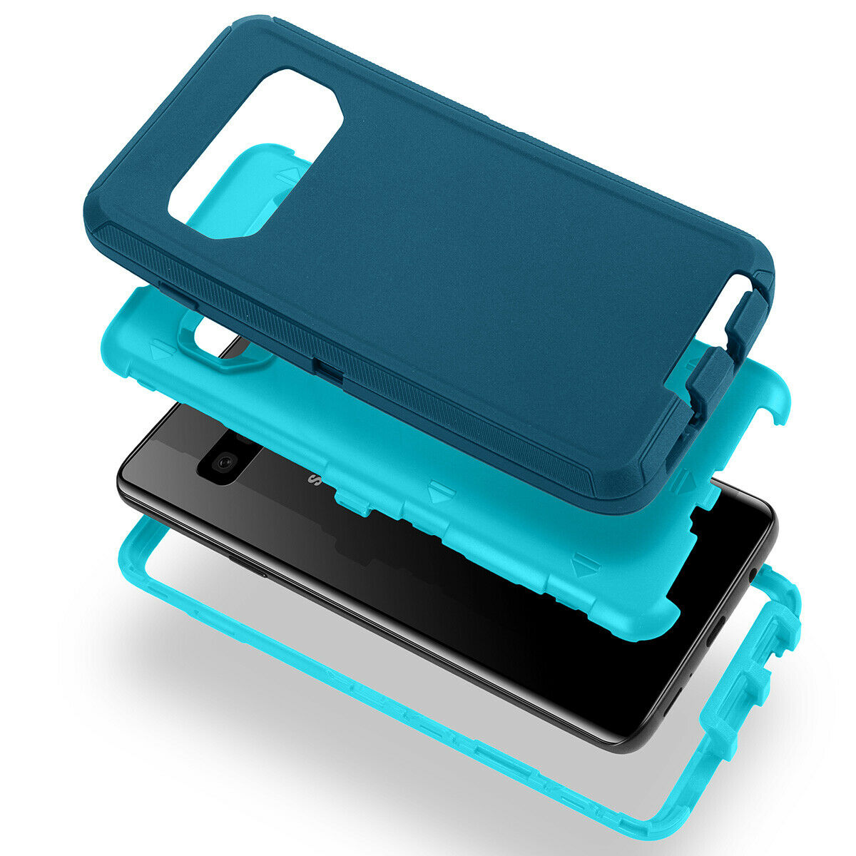 Samsung Galaxy S10E Case Shockproof Hybrid Rubber Armor Rugged Cover-Dark Blue/Light Blue