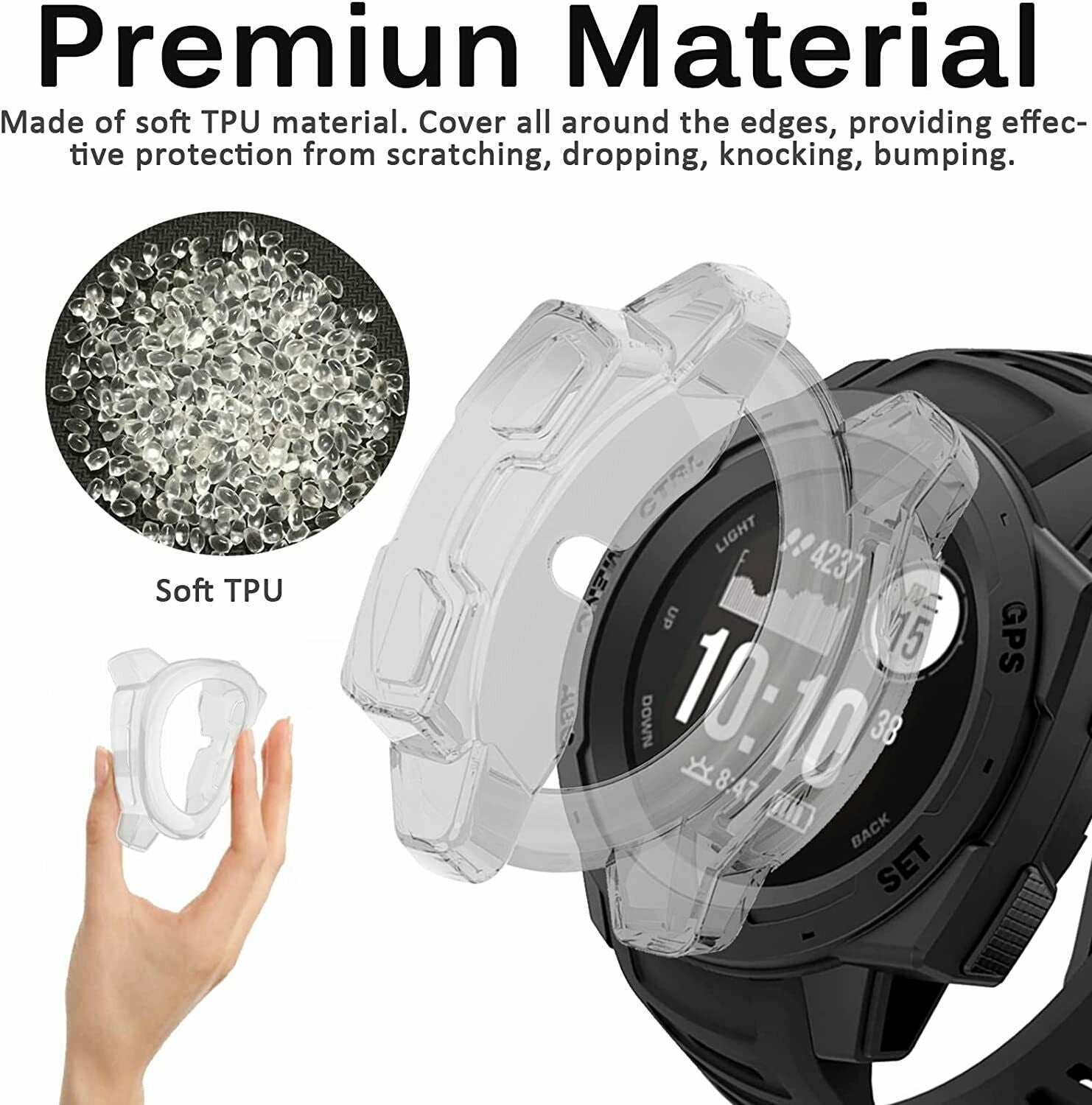 For Garmin Fenix 7 Solar Sapphire Shockproof TPU Case Cover Screen Protector