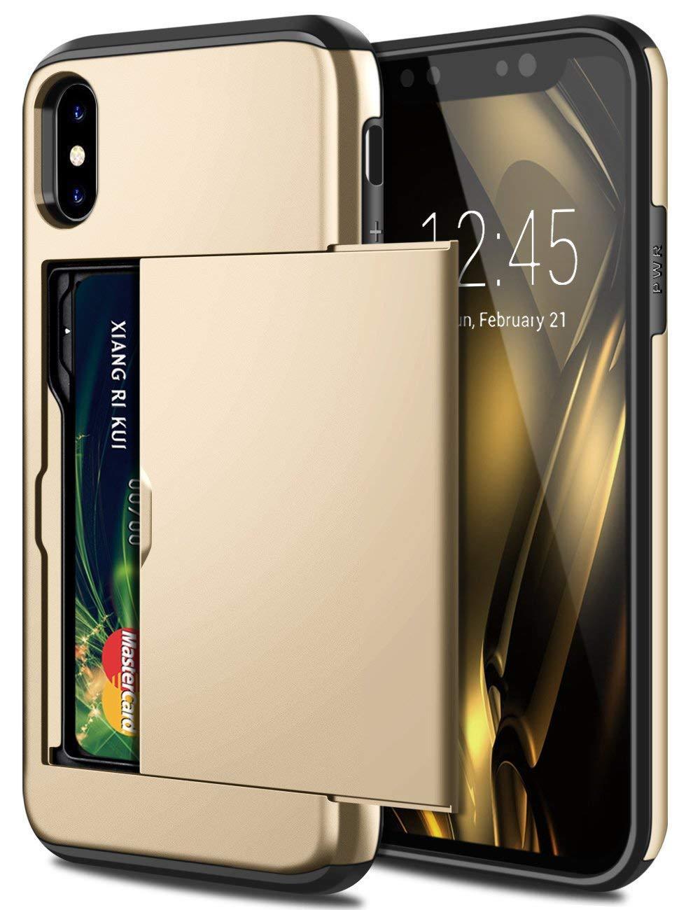 iPhone XR Case Slide Armor Wallet Card Slots Holder Cover for Apple-Gold