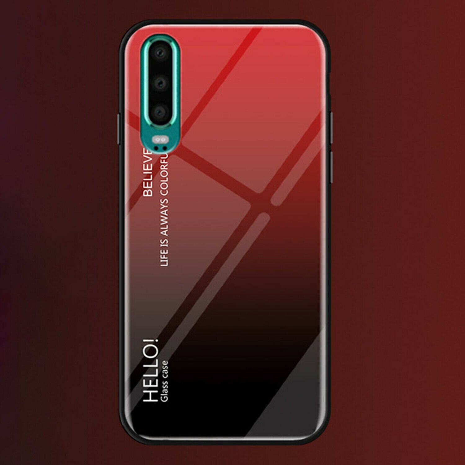 For Huawei Nova 3e Case Shockproof Tempered Glass Bumper Slim Cover-Red