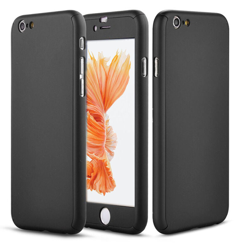 iPhone 7 Full Body Shockproof Case Cover + Tempered Glass-Black