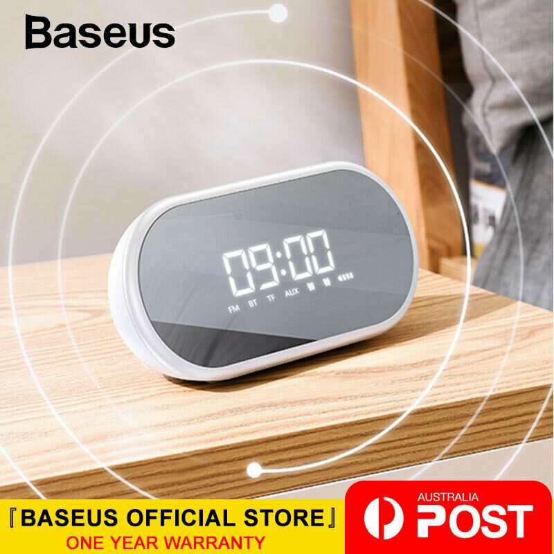 Baseus Wireless Bluetooth Speaker Digital LED Alarm Clock Handsfree FM Radio-Black