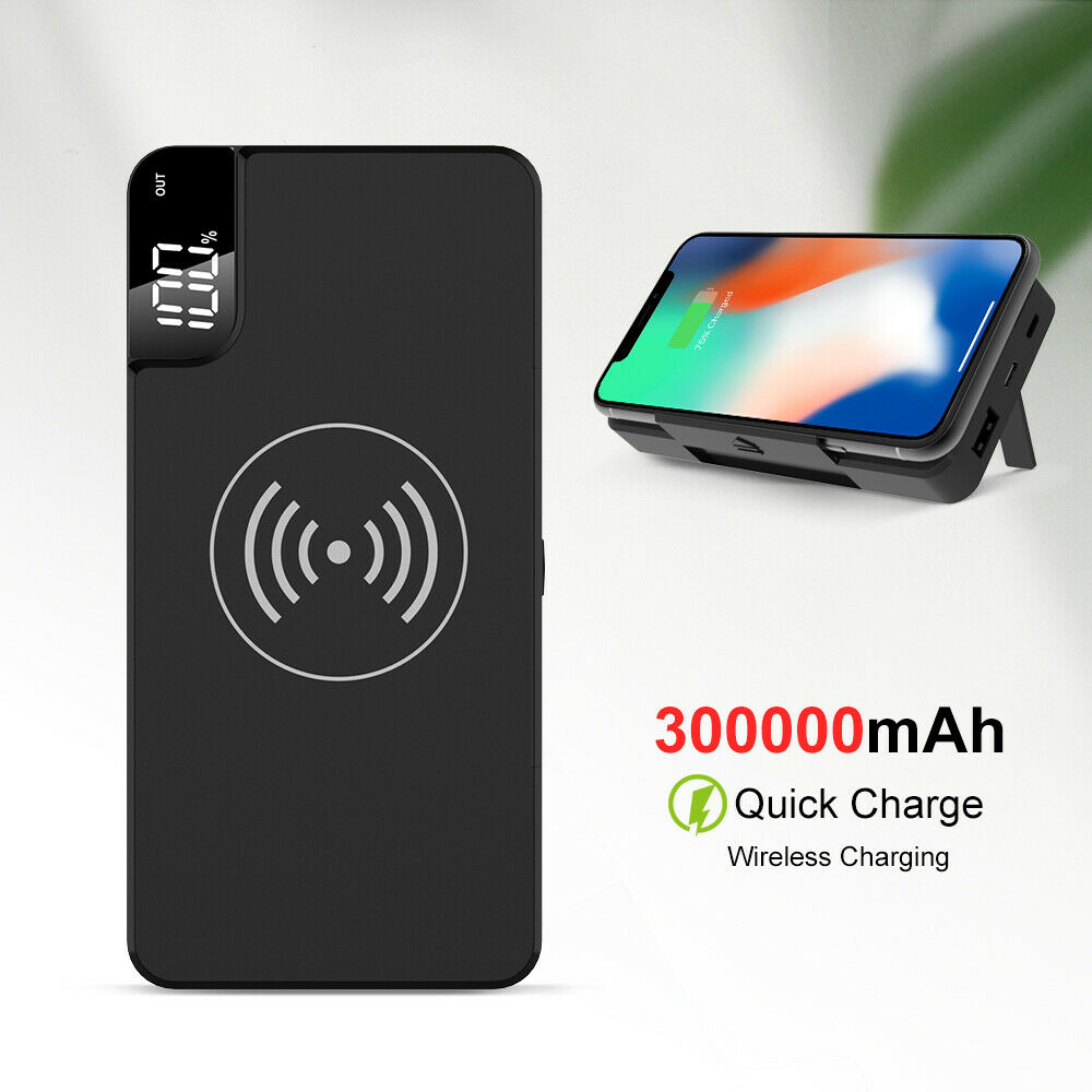 300000mAh Power Bank Qi Wireless Charger USB LCD Portable Battery Charger AU