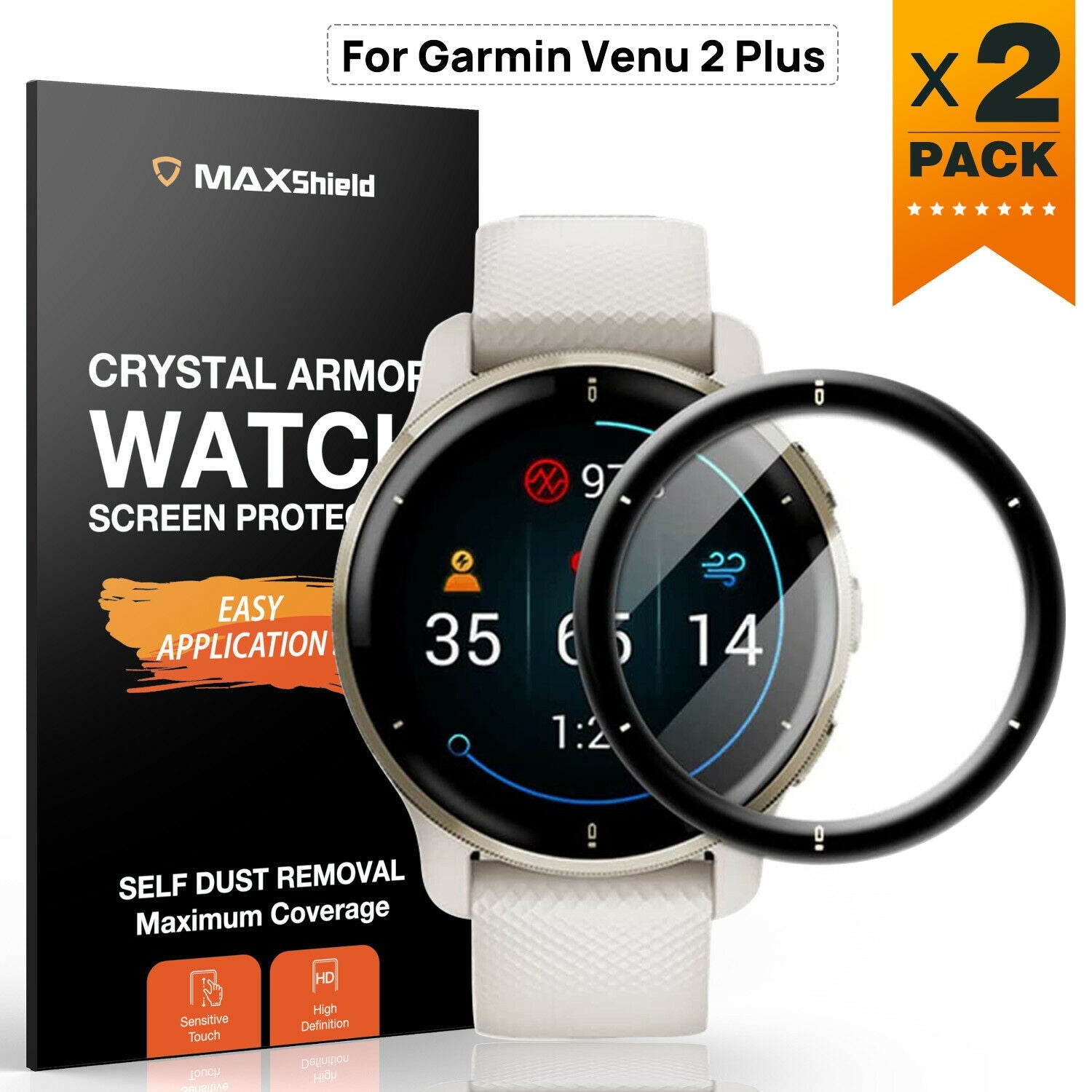 2X For Garmin Venu 2 Plus Full Cover Tempered Glass Screen Protector Cover Guard