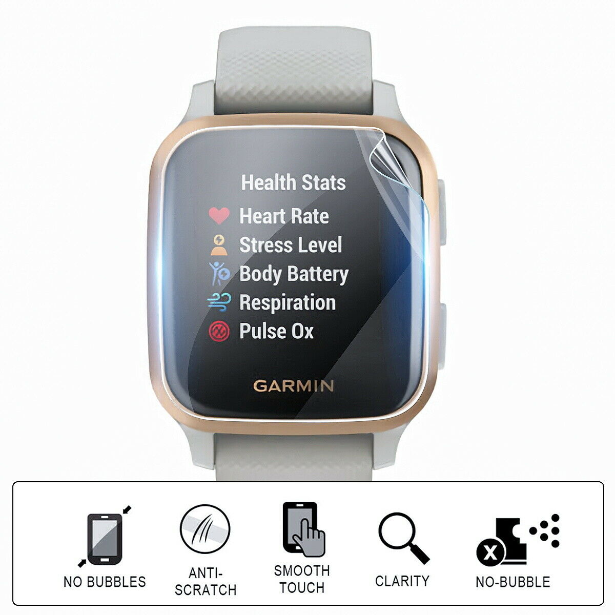 5X Fr Garmin Venu SQ Music Screen Protector Full Cover Hydrogel Film Smart Watch