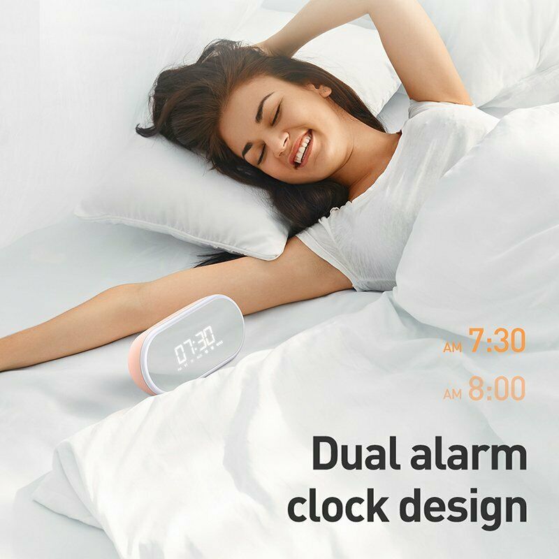 Baseus Wireless Bluetooth Speaker Digital LED Alarm Clock Handsfree FM Radio-White